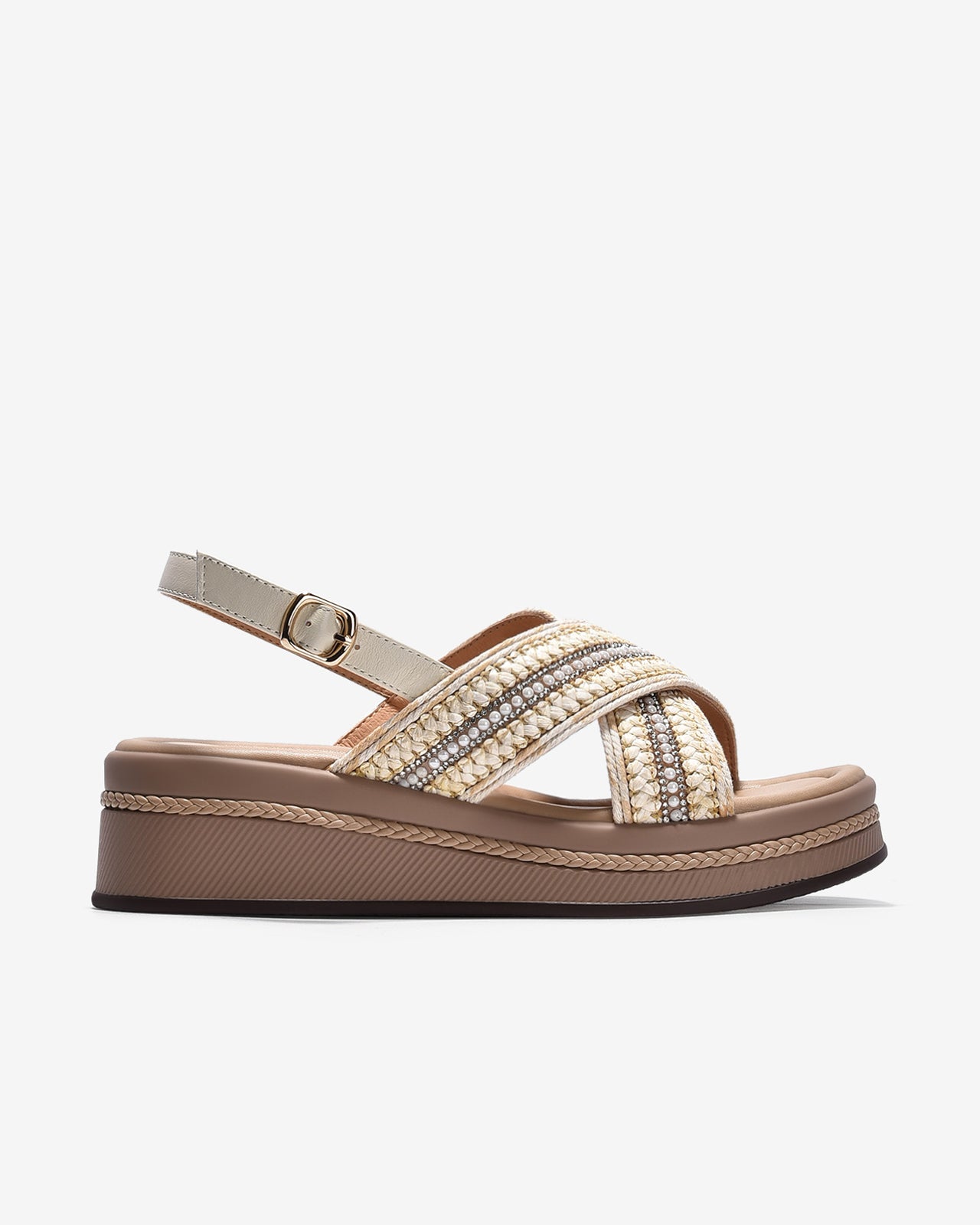 Giày Sandal Xuồng Zuciani Quai Cối Đính Châu-SCM16-Kem Color1First