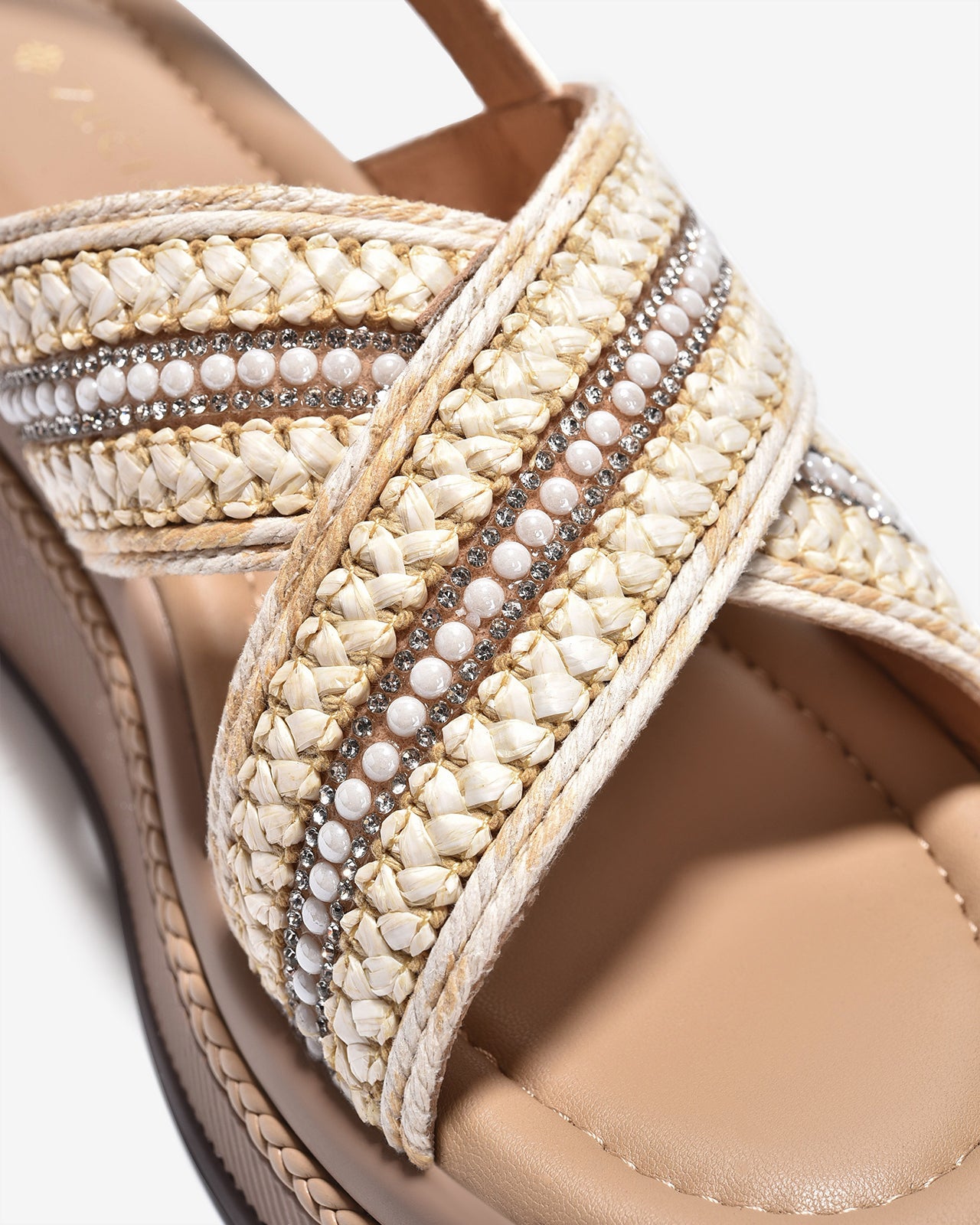 Giày Sandal Xuồng Zuciani Quai Cối Đính Châu-SCM16-Kem Color1