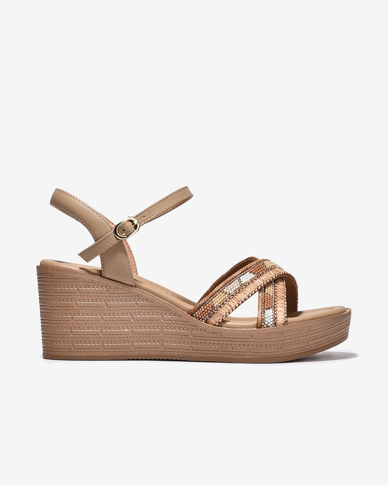 Sandal Xuồng Zuciani 7cm Quai Chéo Đính Hạt-SCM49Cafe Color1First