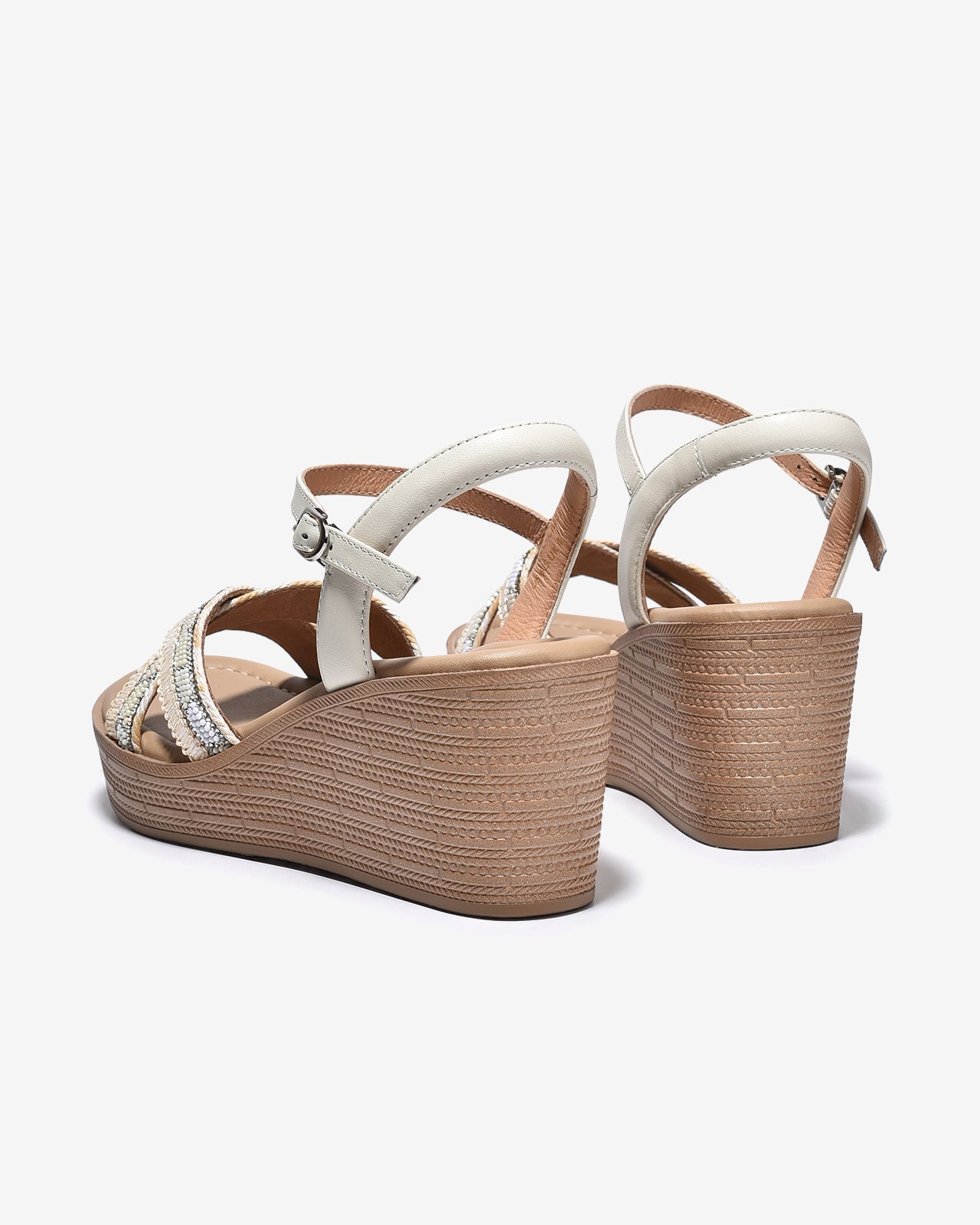 Sandal Xuồng Zuciani 7cm Quai Chéo Đính Hạt-SCM49Kem Color1