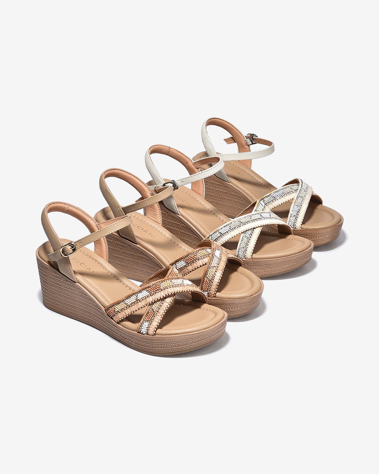 Sandal Xuồng Zuciani 7cm Quai Chéo Đính Hạt-SCM49Kem Color1