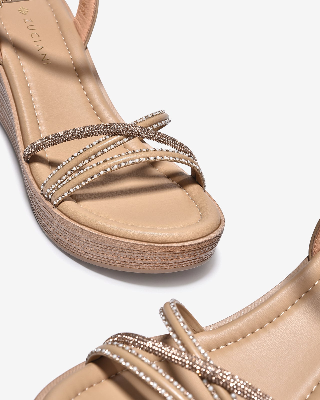 Sandal Xuồng Zuciani 7cm Quai Mảnh Đính Đá-SCM50Cafe Color1