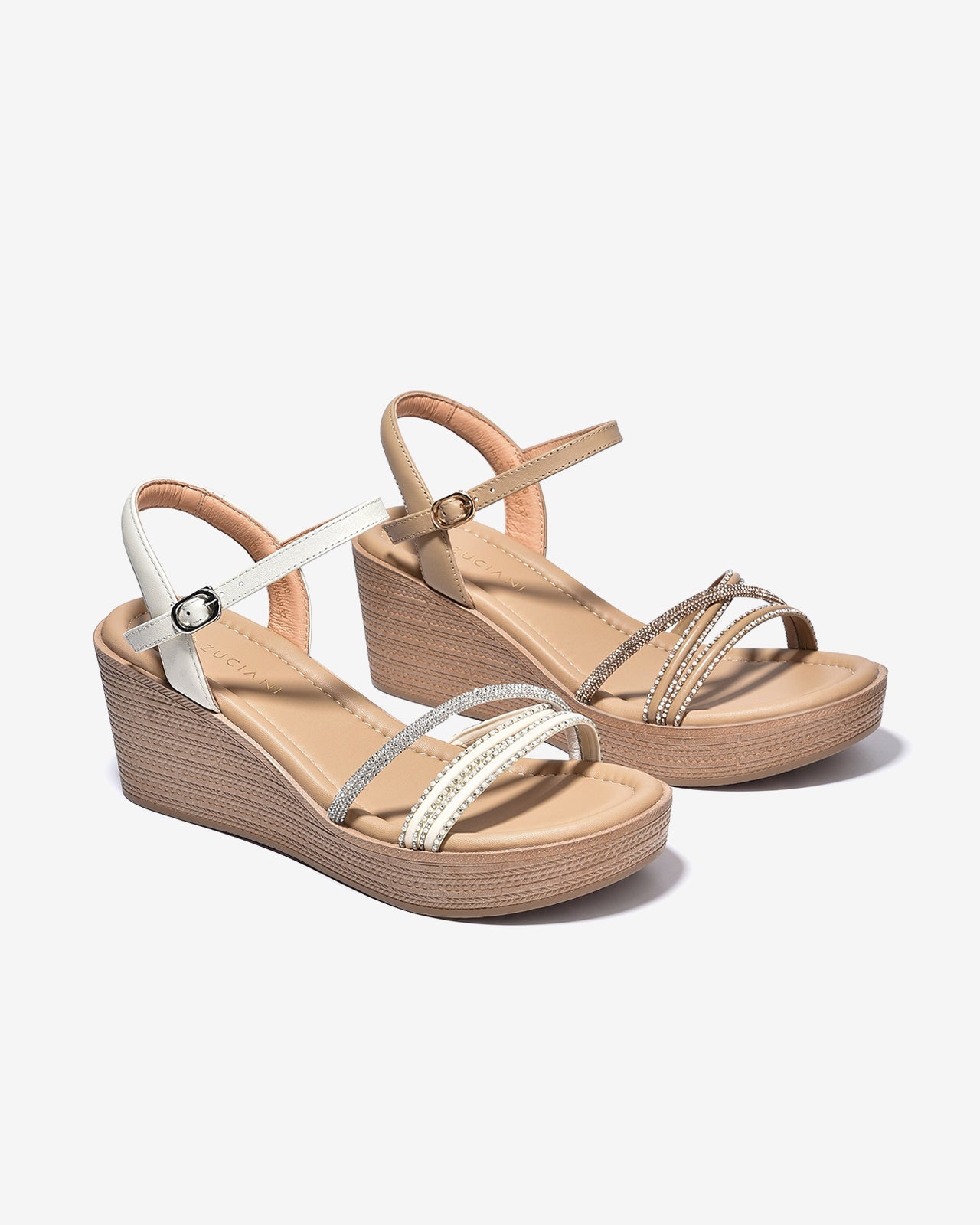 Sandal Xuồng Zuciani 7cm Quai Mảnh Đính Đá-SCM50Kem Color1