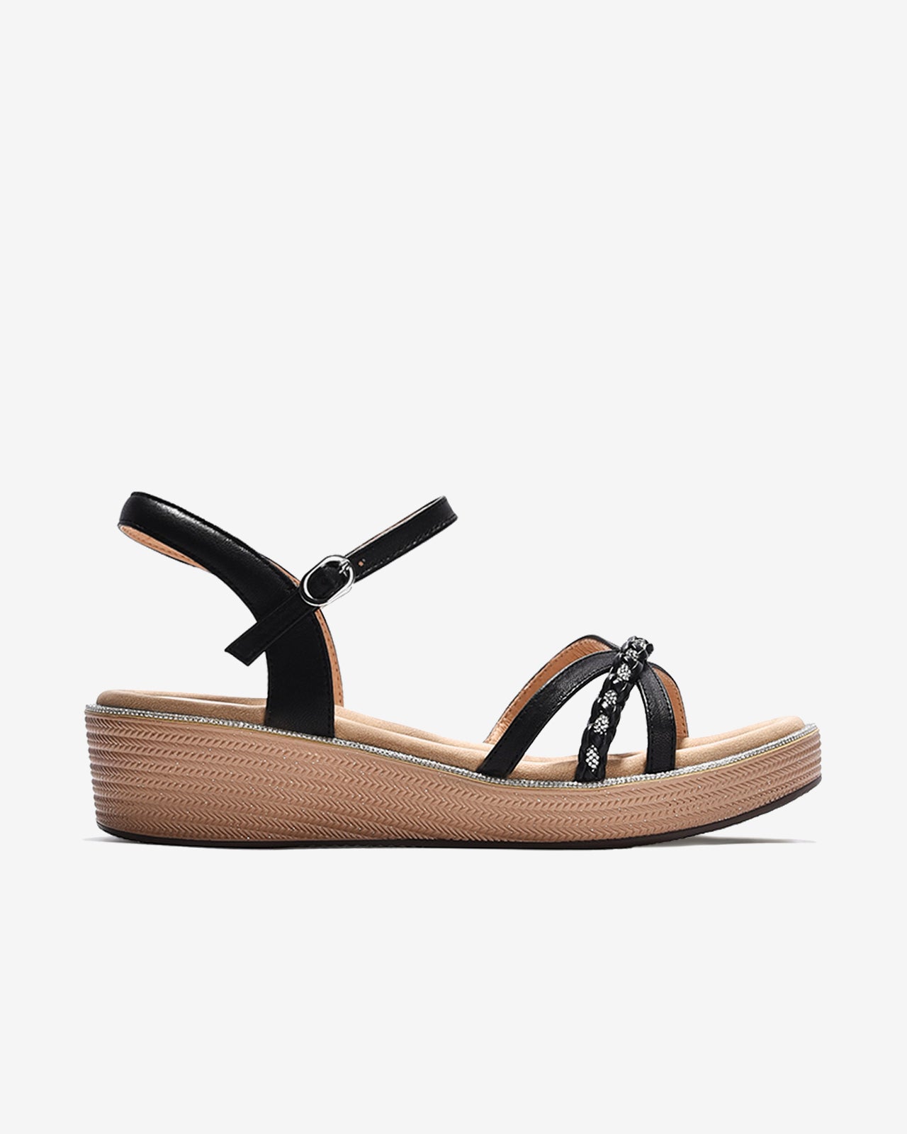 Giày Sandal Xuồng Zuciani Phối Kim Sa-SMD02Đen Color1First