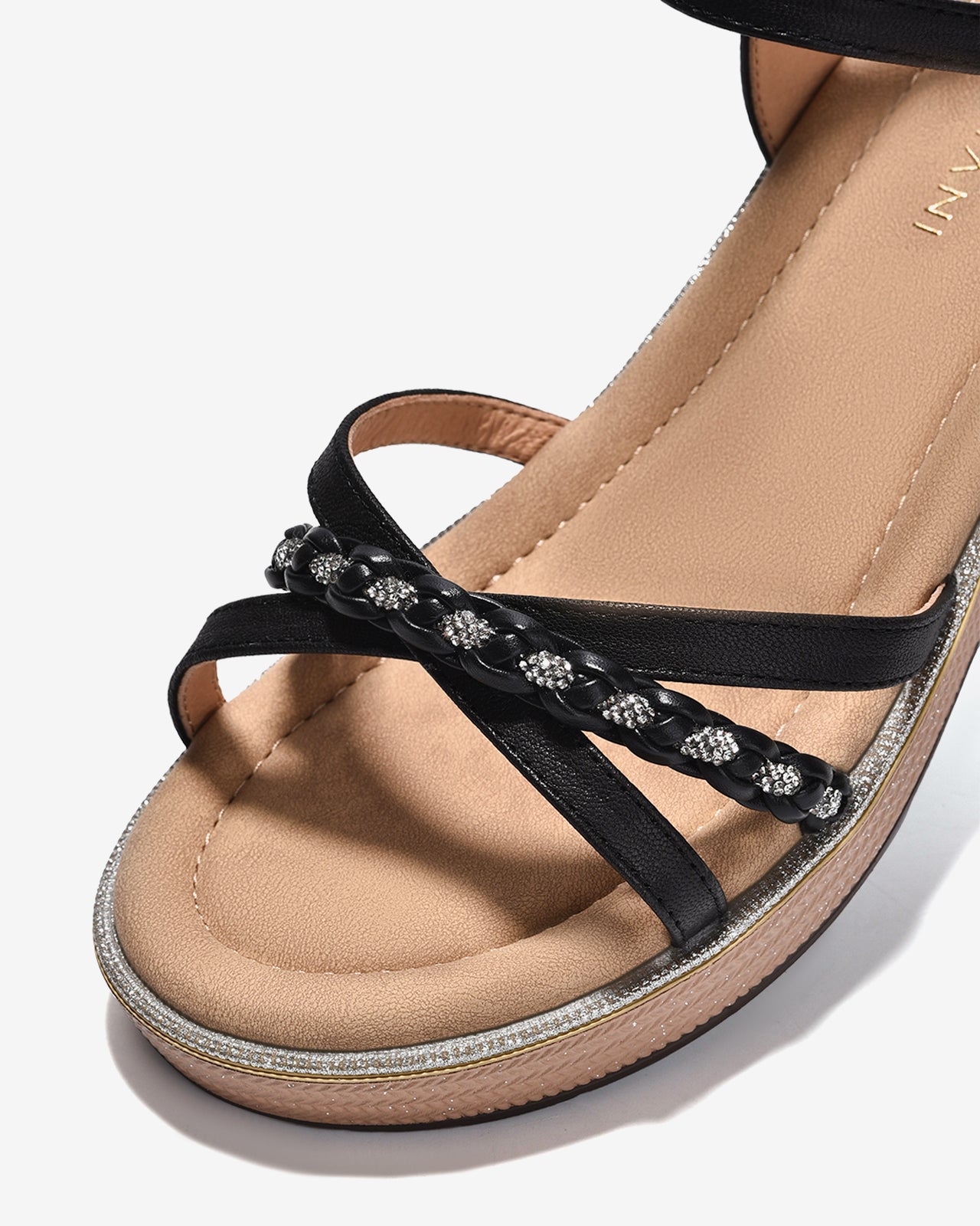 Giày Sandal Xuồng Zuciani Phối Kim Sa-SMD02Đen Color1
