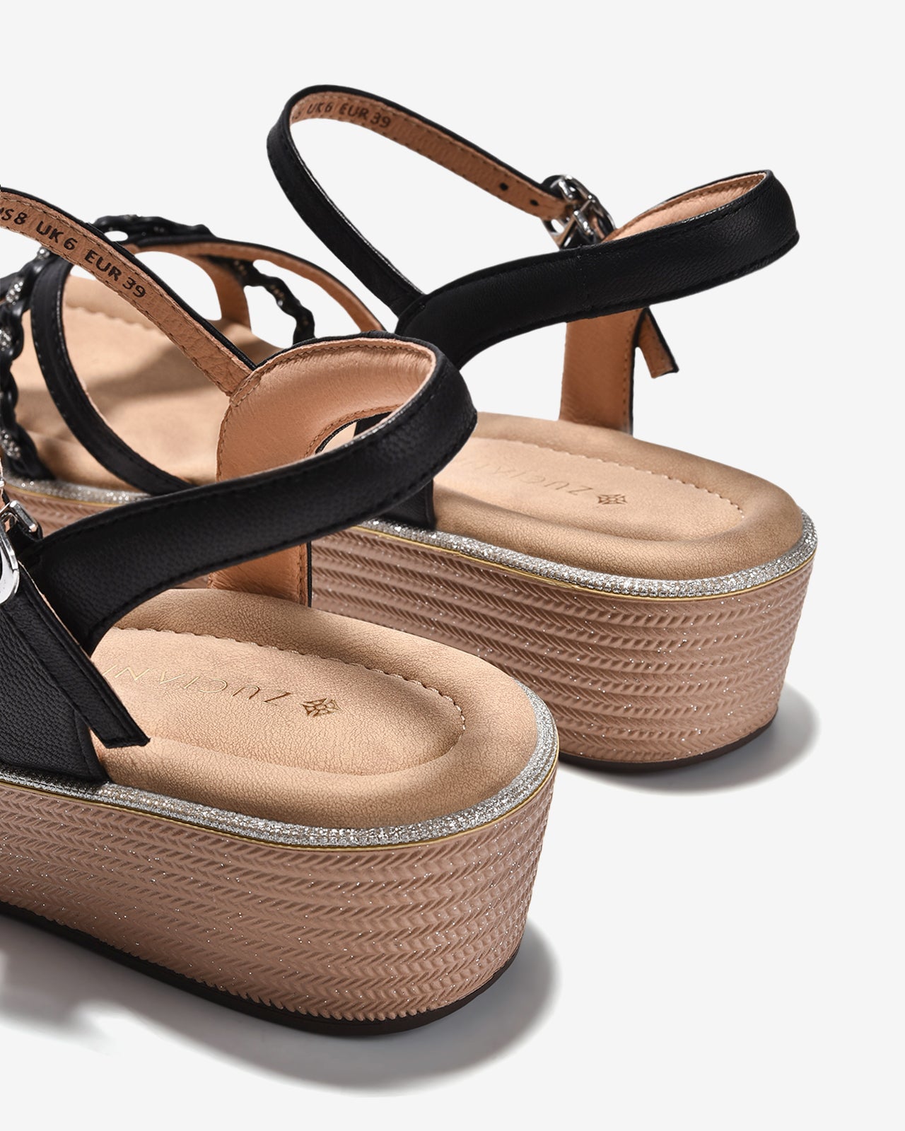 Giày Sandal Xuồng Zuciani Phối Kim Sa-SMD02Đen Color1
