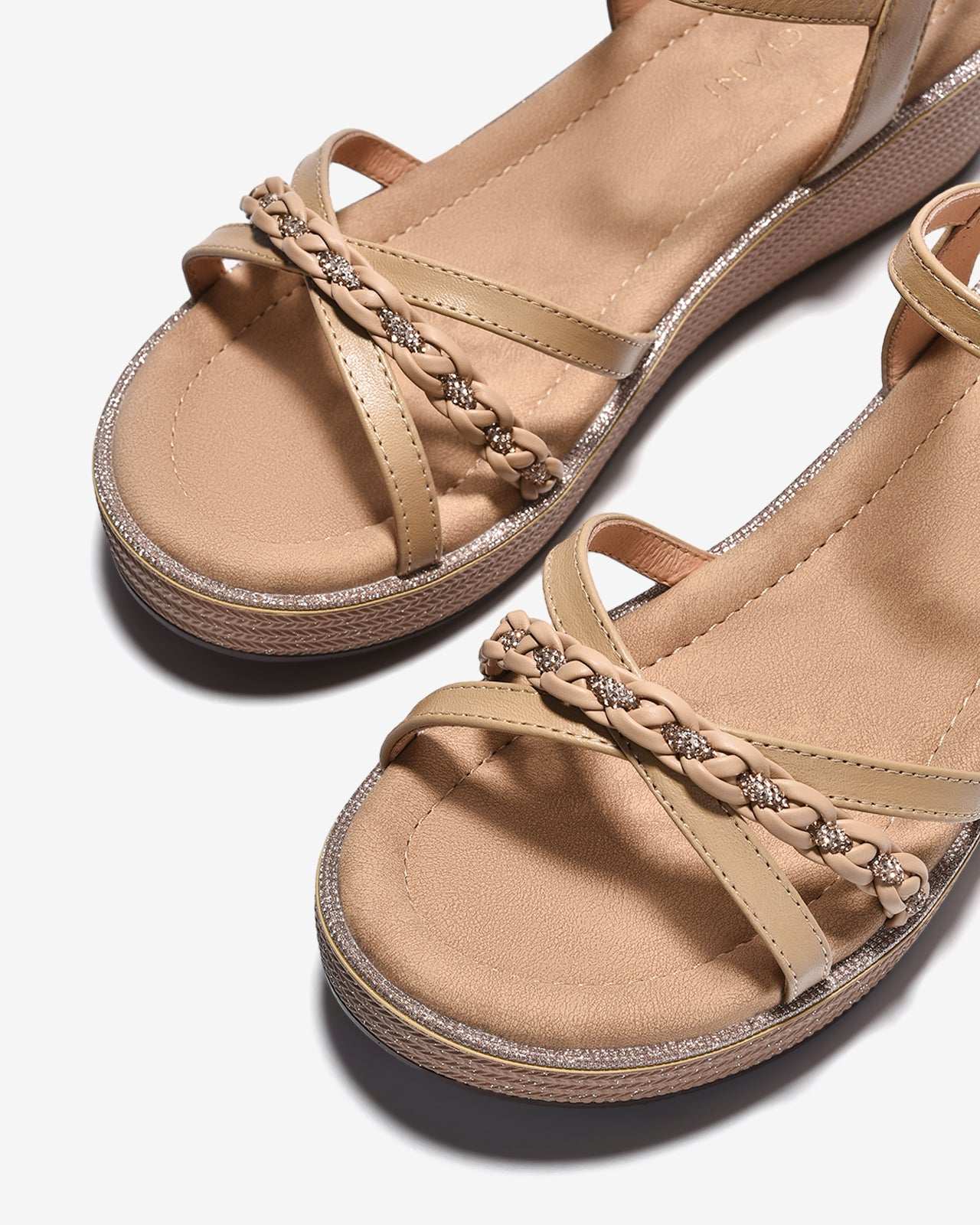 Giày Sandal Xuồng Zuciani Phối Kim Sa-SMD02Kem Color1