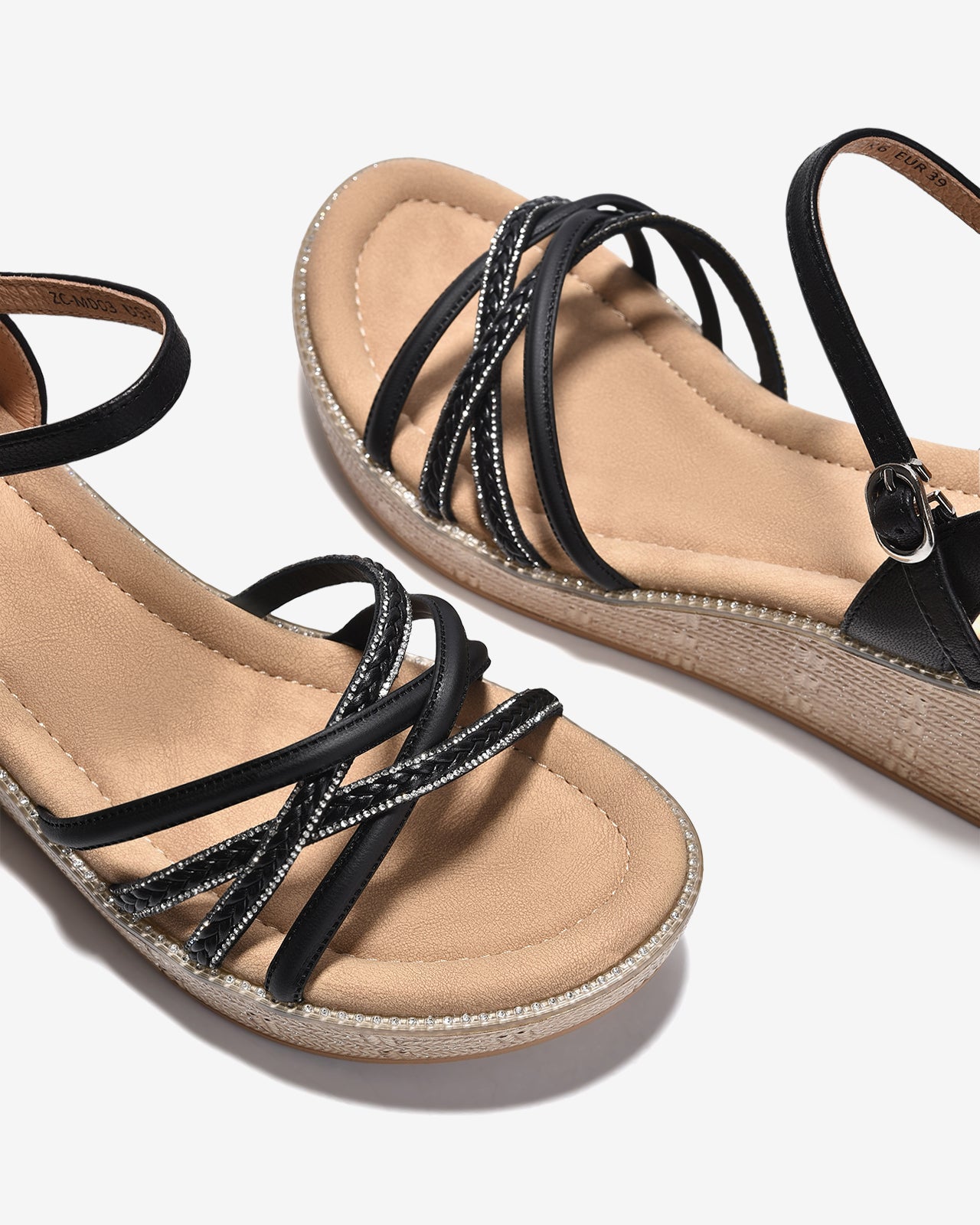 Giày Sandal Xuồng Zuciani Quai Đan Chéo Ánh Kim-SMD03Đen Color1
