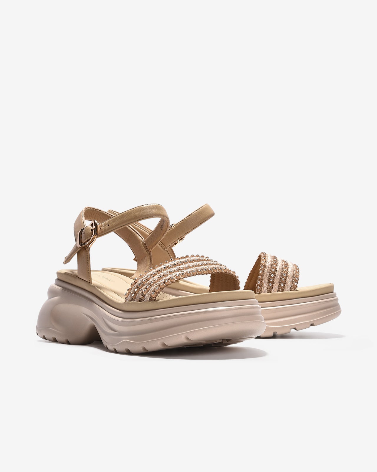 Giày Sandal Xuồng Zuciani Quai Đan Dây Đính Đá-SMD07Kem Color1
