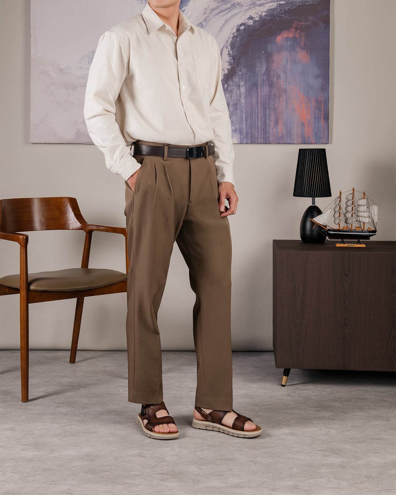 Giày Sandal Nam Zuciani Quai Da Dập Vân-SCF64Nâu Color1