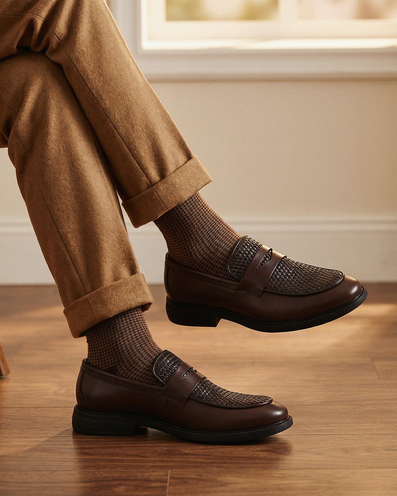 Giày Tây Nam Đông Hải Hoạ Tiết Dập Đan Nổi-G01C7Nâu Color1