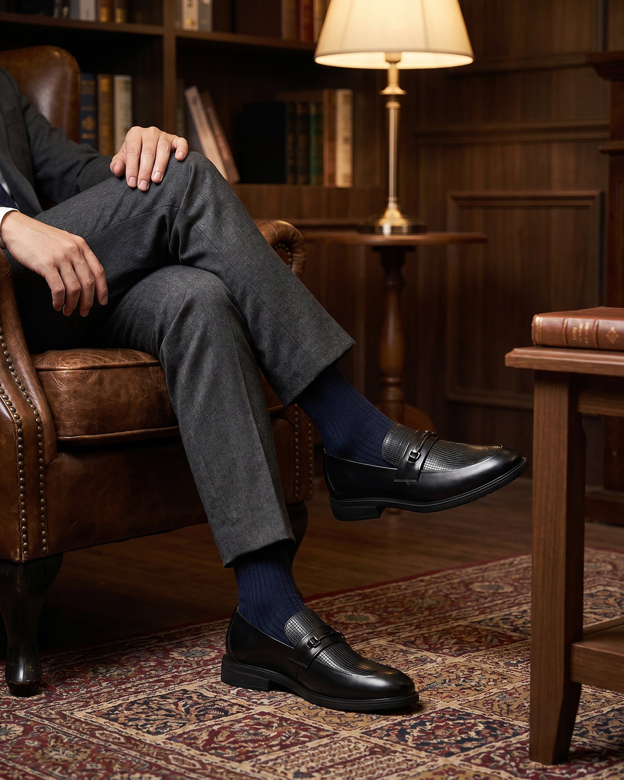 Giày Tây Loafer Đông Hải Quai Phối Khóa-G01C8Đen Color1