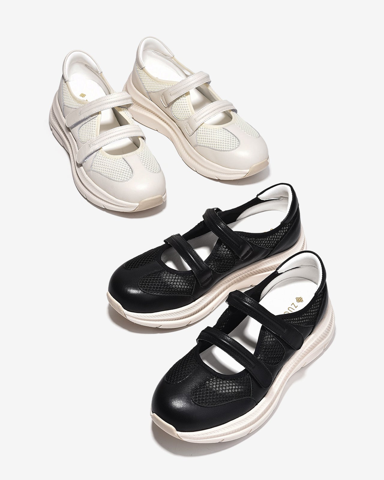 Giày Thể Thao Nữ Zuciani Quai Dán Phối Lưới-GCM43Kem Color1