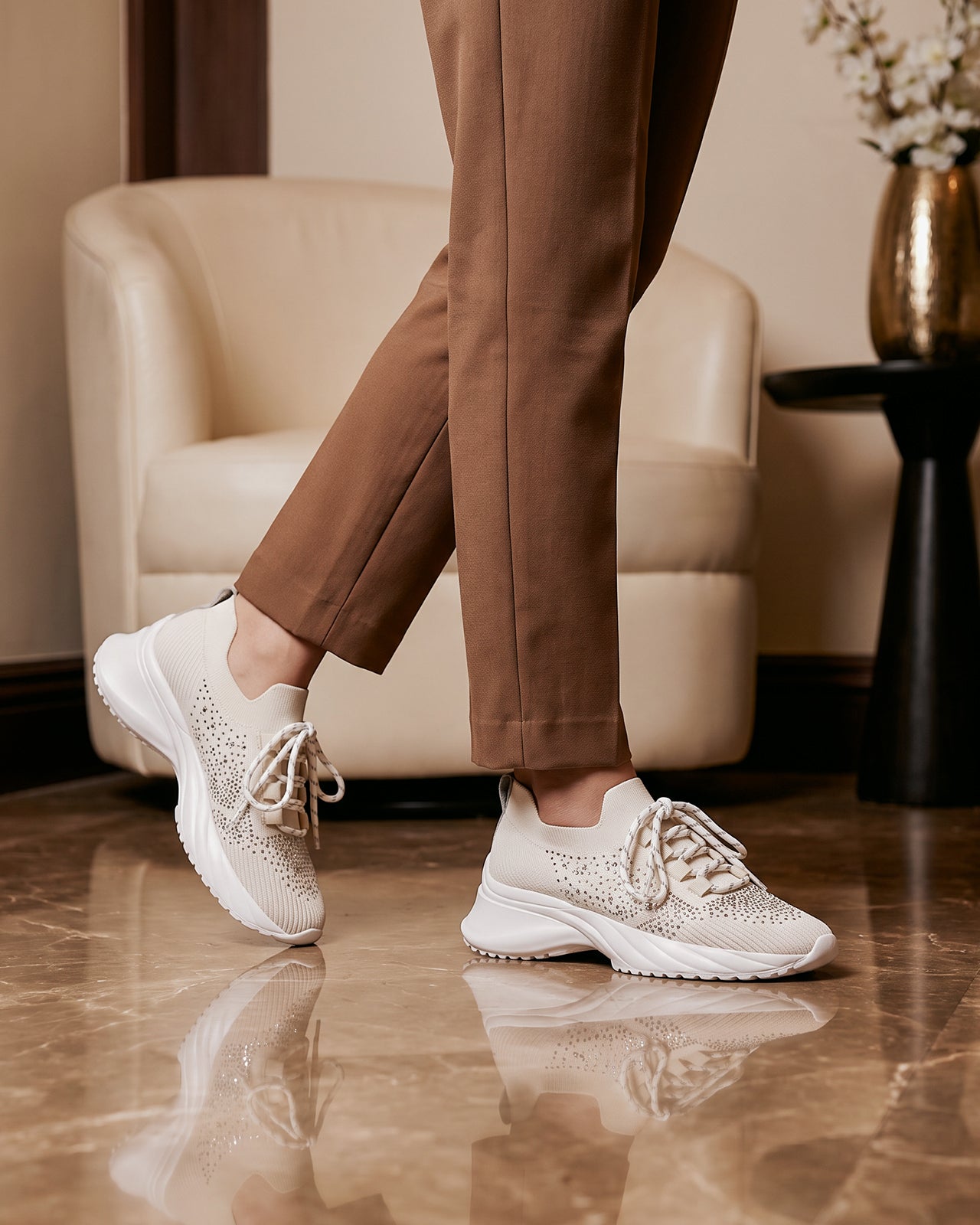 Giày Thể Thao Đính Đá Zuciani Đế Cao 6cm-GSD08Kem Color1