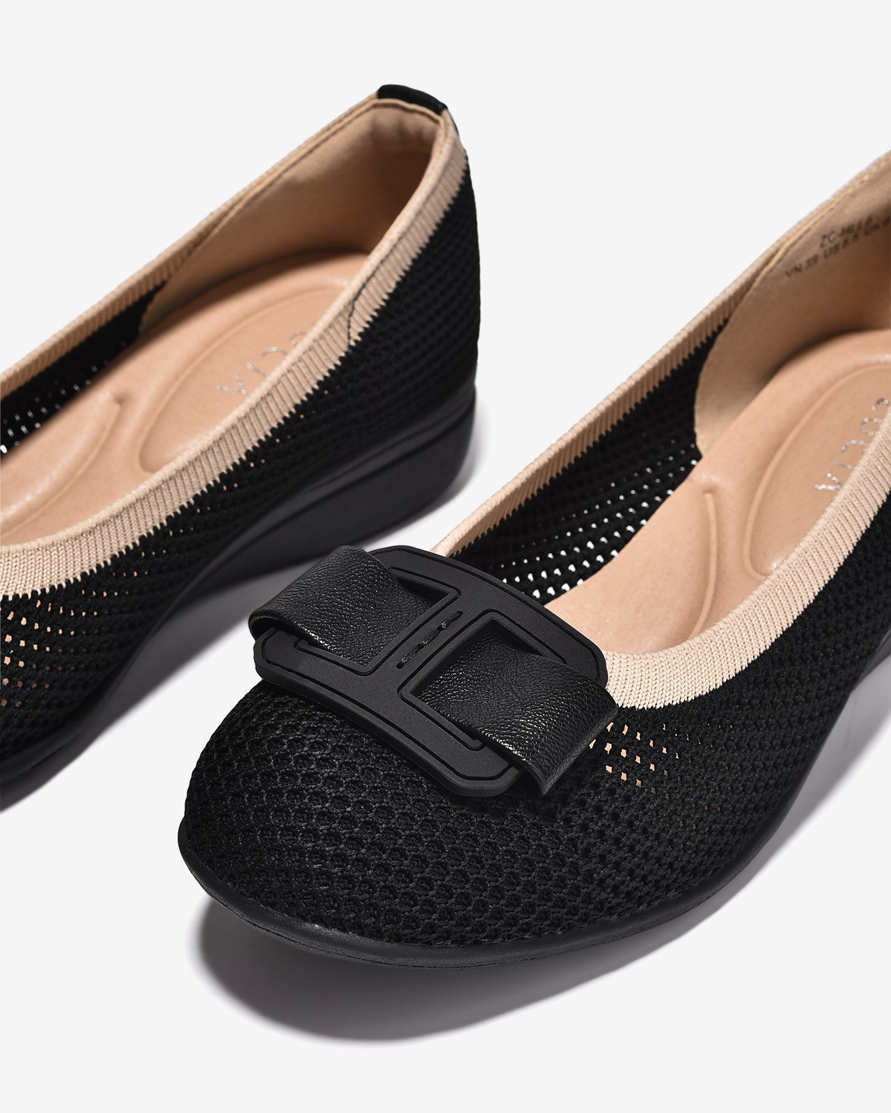 Giày Xuồng Zuciani Vải Dệt Phối Khóa-GHLL9-Đen Color1