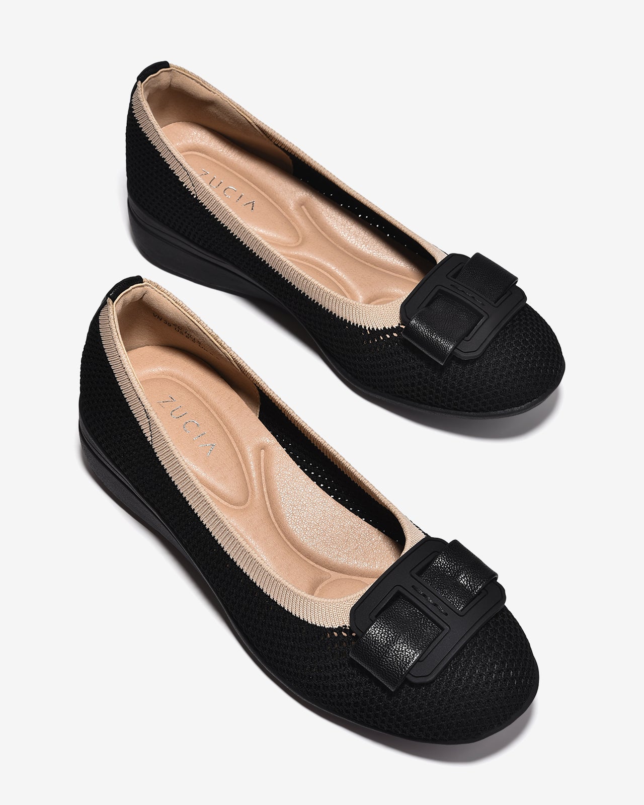 Giày Xuồng Zucia Vải Dệt Phối Khóa-GHLL9Đen Color1