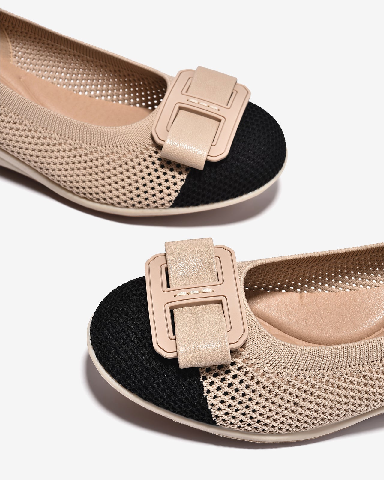 Giày Xuồng Zuciani Vải Dệt Phối Khóa-GHLL9-Kem Color1