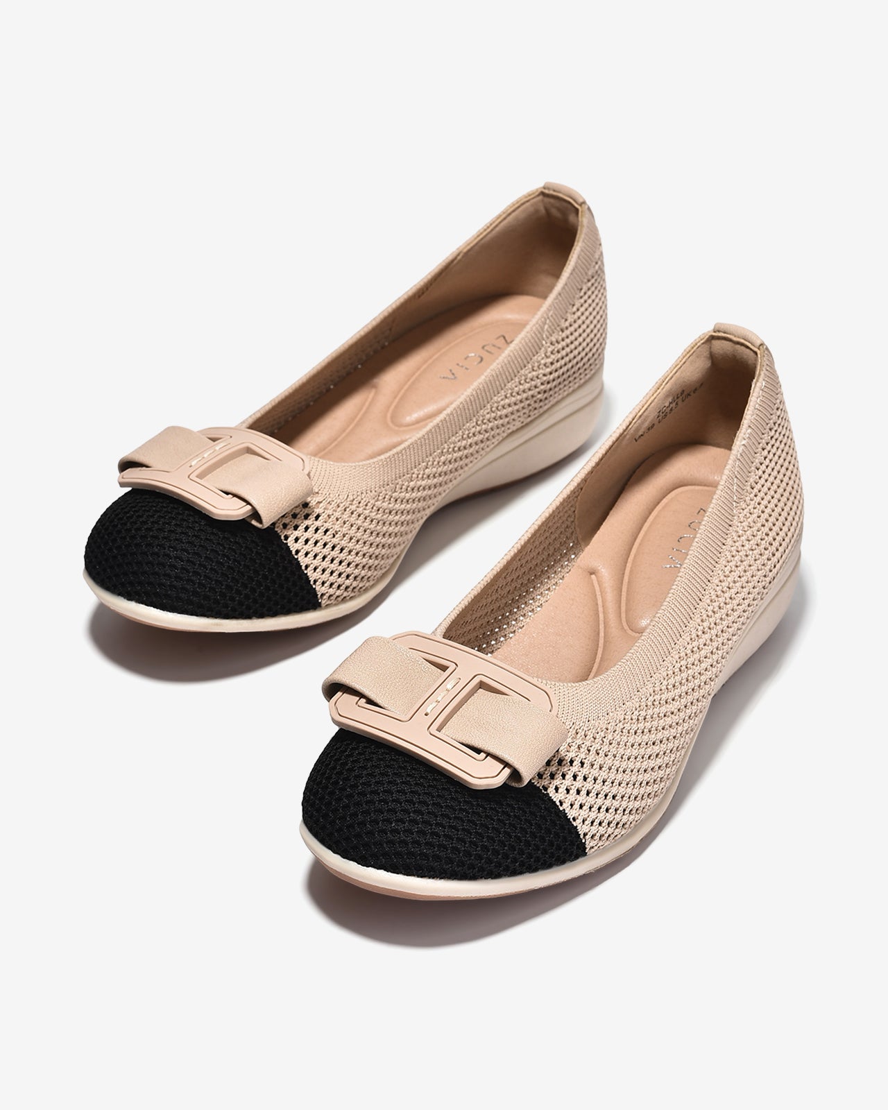 Giày Xuồng Zucia Vải Dệt Phối Khóa-GHLL9Kem Color1