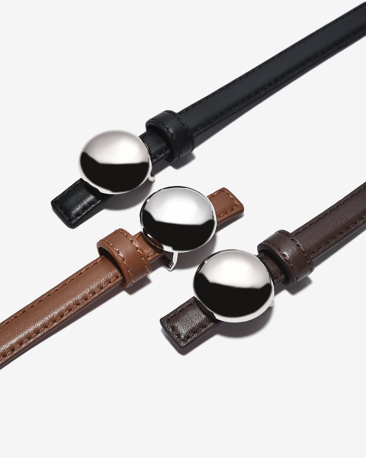 Nịt Da Nữ Zucia Khoá Kim Loại Tròn Bạc Dây Mảnh-TD34-Bò Color1