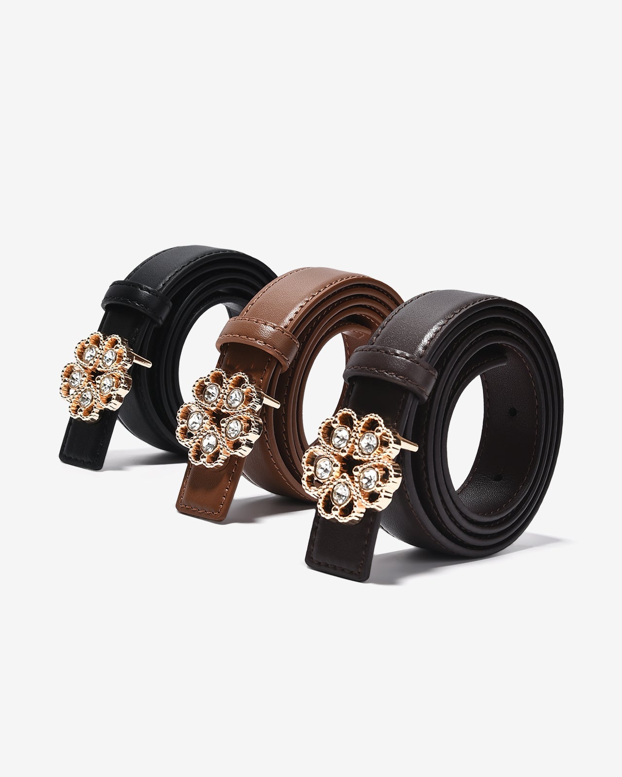 Nịt Da Nữ Zucia Đầu Khoá Hình Hoa Đính Đá-TD37-Đen Color1