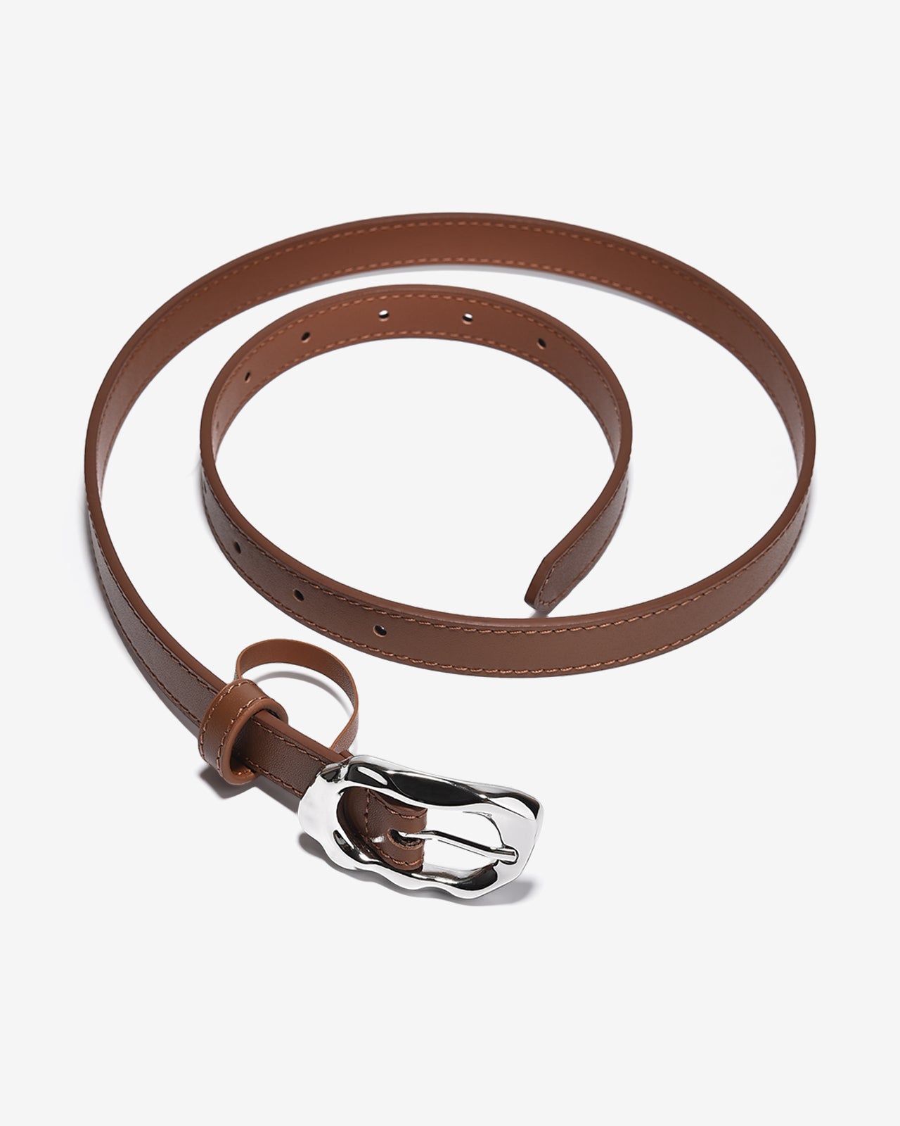 Nịt Da Nữ Zucia Đầu Khoá Kim Loại Bạc Uốn Lượn-TD38-Bò Color1