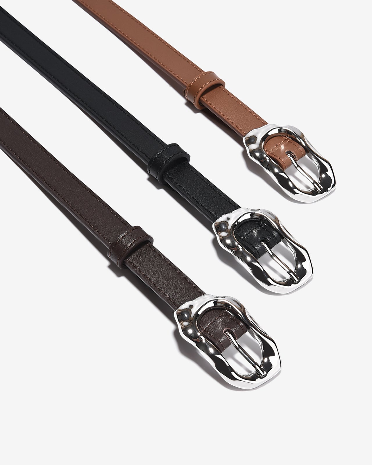 Nịt Da Nữ Zucia Đầu Khoá Kim Loại Bạc Uốn Lượn-TD38-Bò Color1