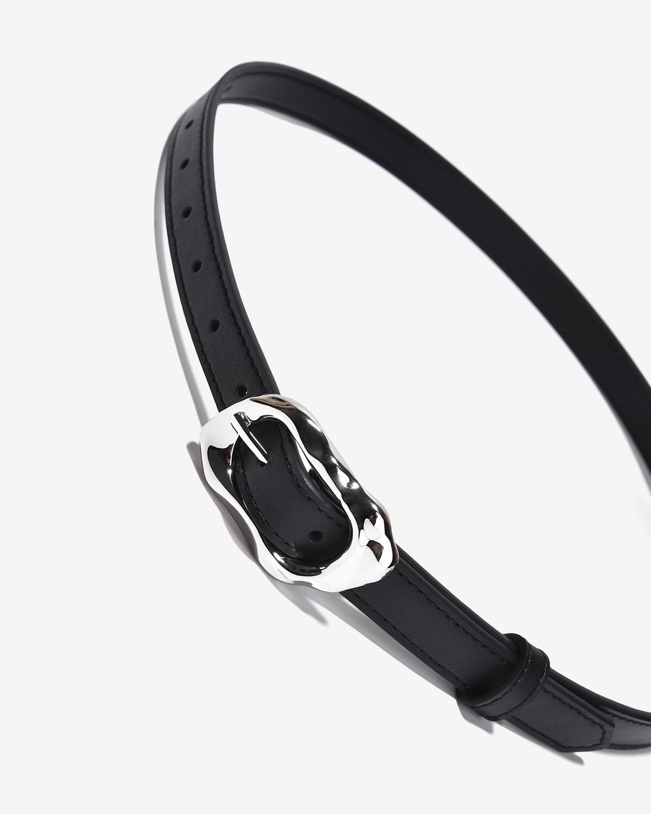 Nịt Da Nữ Zucia Đầu Khoá Kim Loại Bạc Uốn Lượn-TD38-Đen Color1