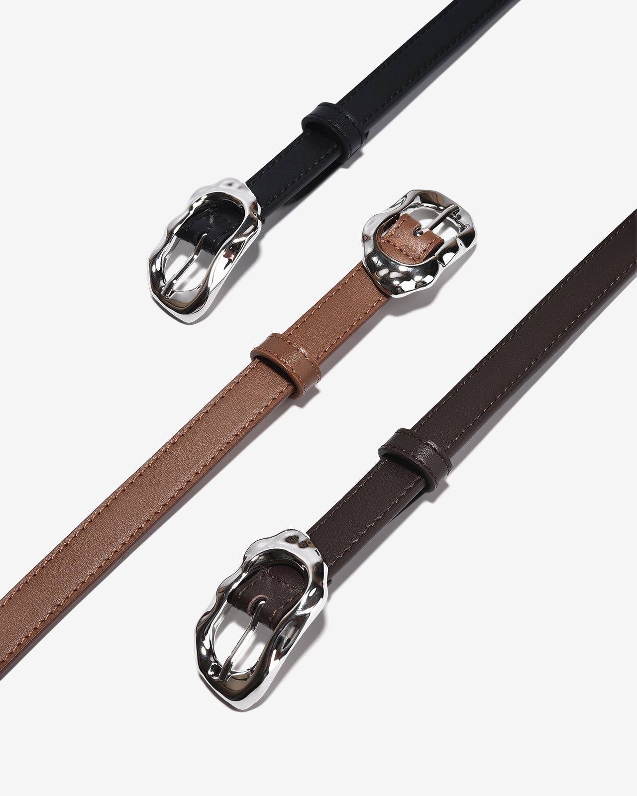 Nịt Da Nữ Zucia Đầu Khoá Kim Loại Bạc Uốn Lượn-TD38-Đen Color1