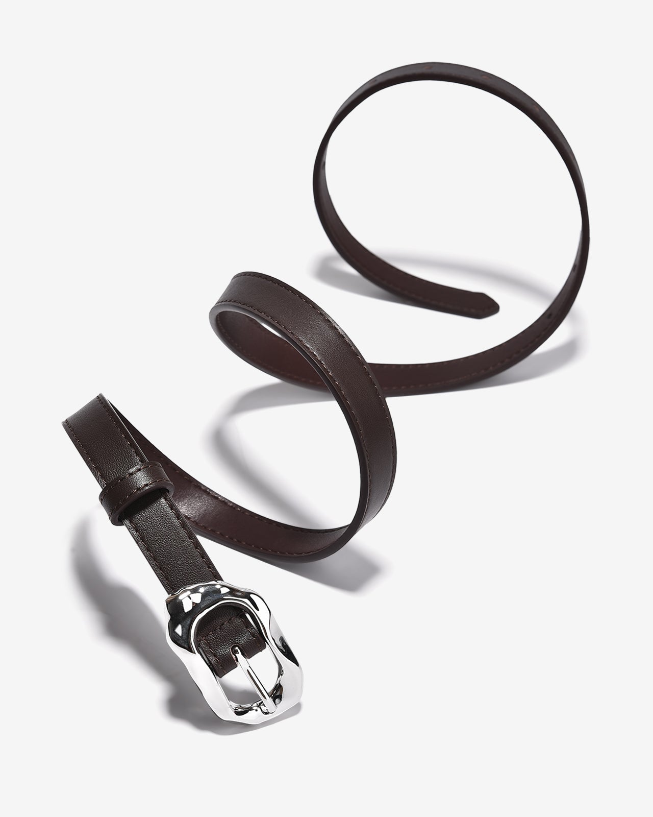 Nịt Da Nữ Zucia Đầu Khoá Kim Loại Bạc Uốn Lượn-TD38-Nâu Color1