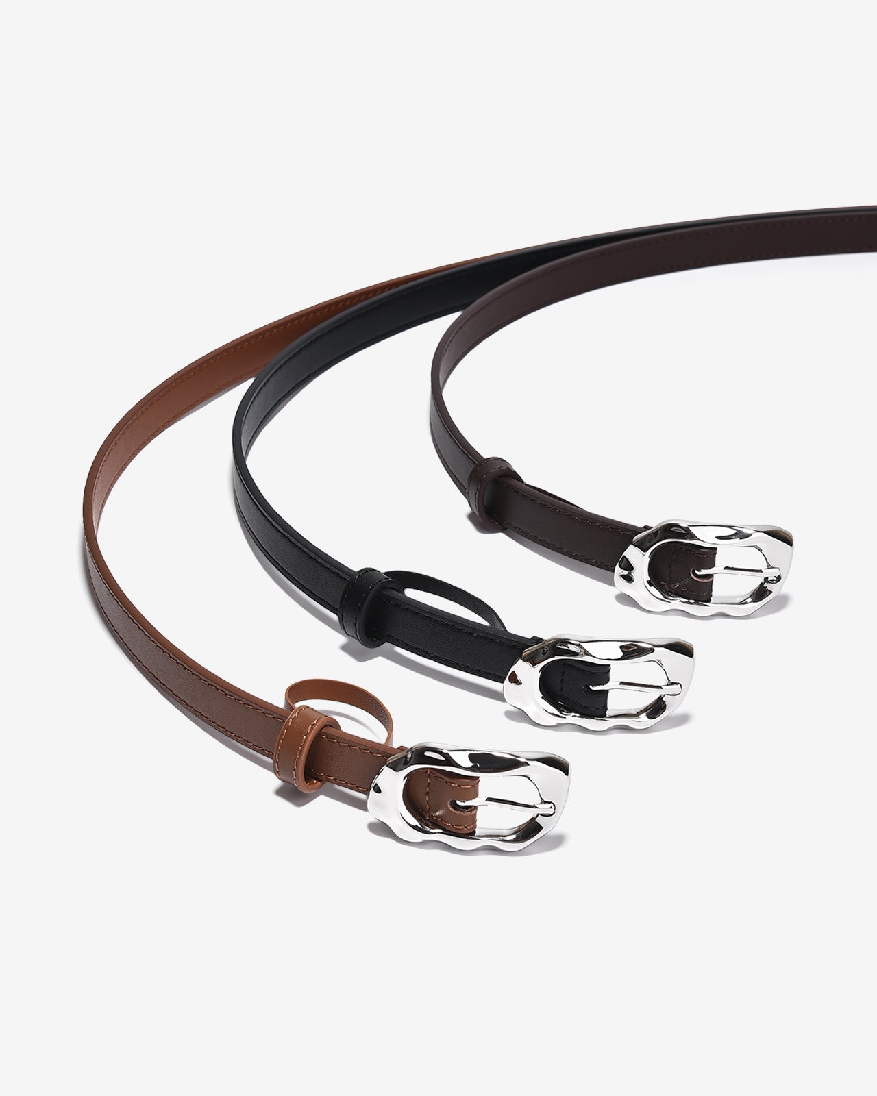 Nịt Da Nữ Zucia Đầu Khoá Kim Loại Bạc Uốn Lượn-TD38-Nâu Color1