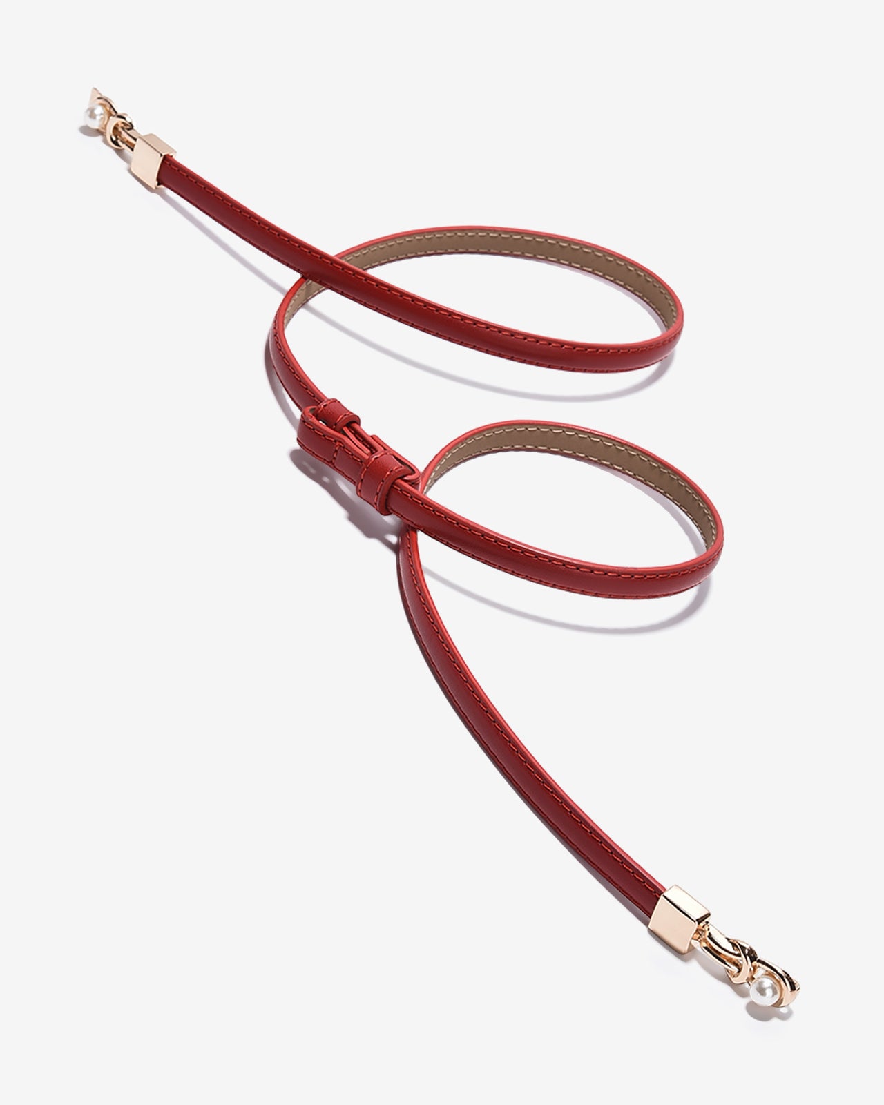 Nịt Da Nữ Zucia Đầu Khoá Cài Mạ Vàng Phối Hạt Ngọc-TD39-Đỏ Color1