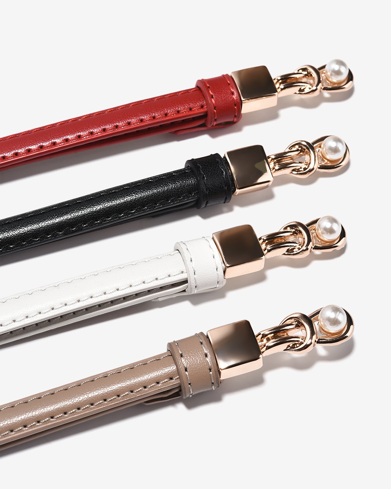 Nịt Da Nữ Zucia Đầu Khoá Cài Mạ Vàng Phối Hạt Ngọc-TD39-Đỏ Color1