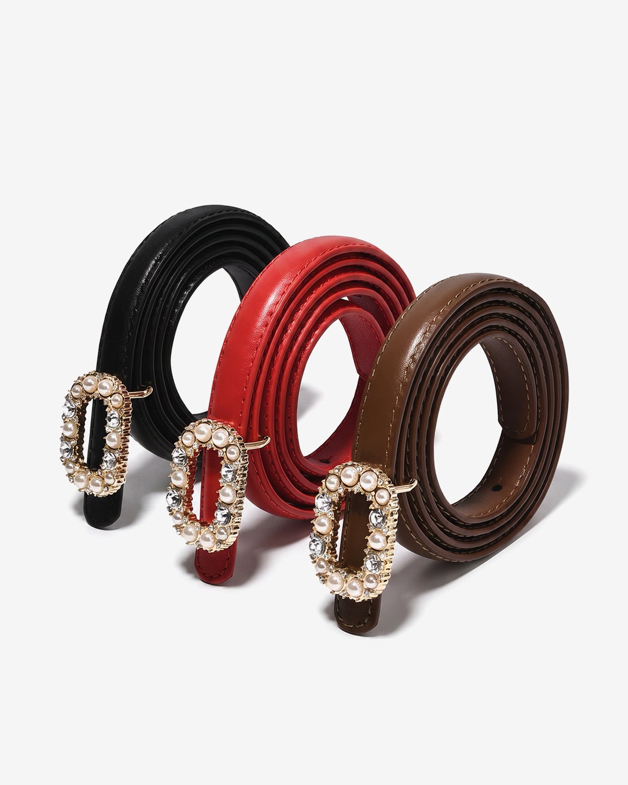Nịt Da Nữ Zucia Khóa Oval Đính Ngọc-TD48Đen Color1