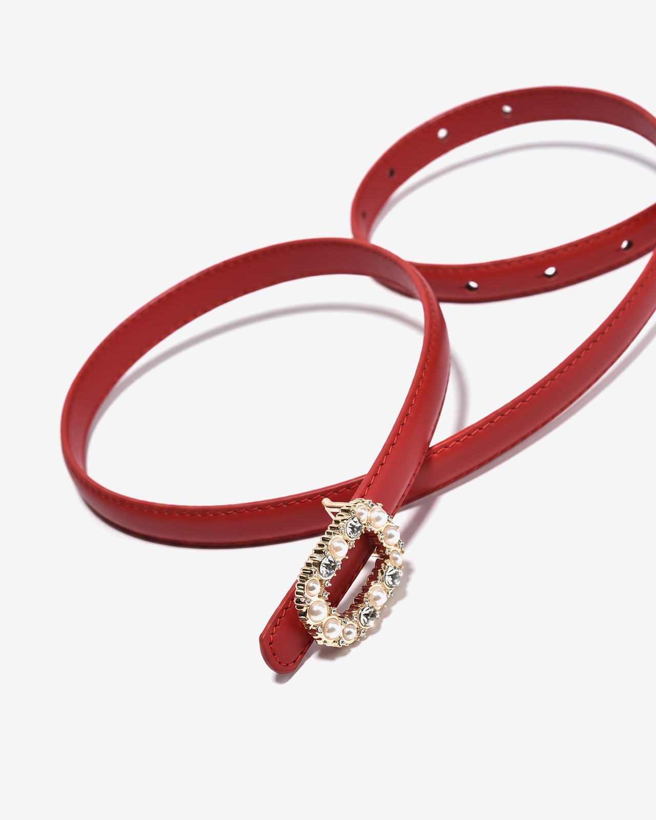 Nịt Da Nữ Zucia Khóa Oval Đính Ngọc-TD48Đỏ Color1