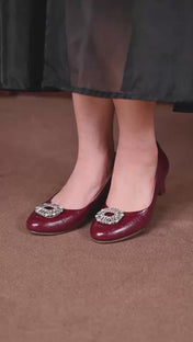Giày Cao Gót Đông Hải Gót Trụ 5CM Khoá Đá-G81W4Đỏ Color1