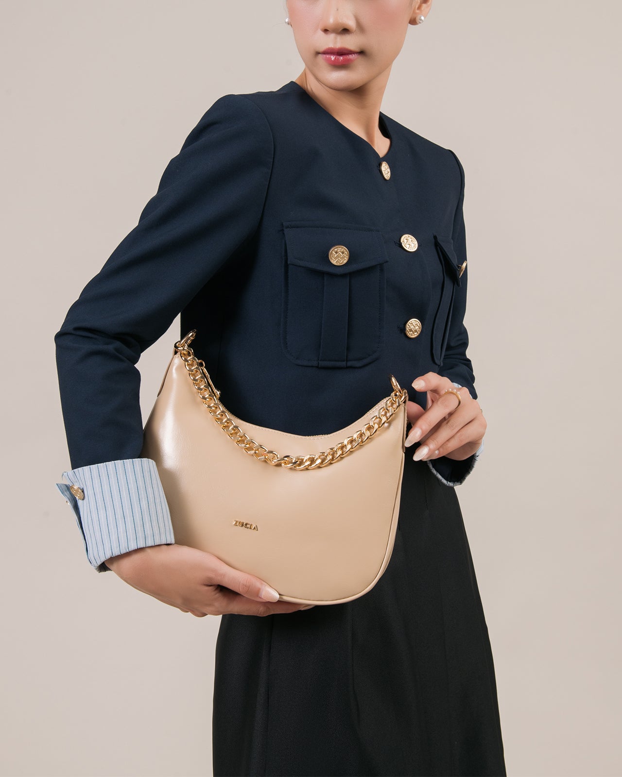 Túi Xách Tay Đeo Vai Trơn Zucia L'amant N12-JC23-Kem Color1