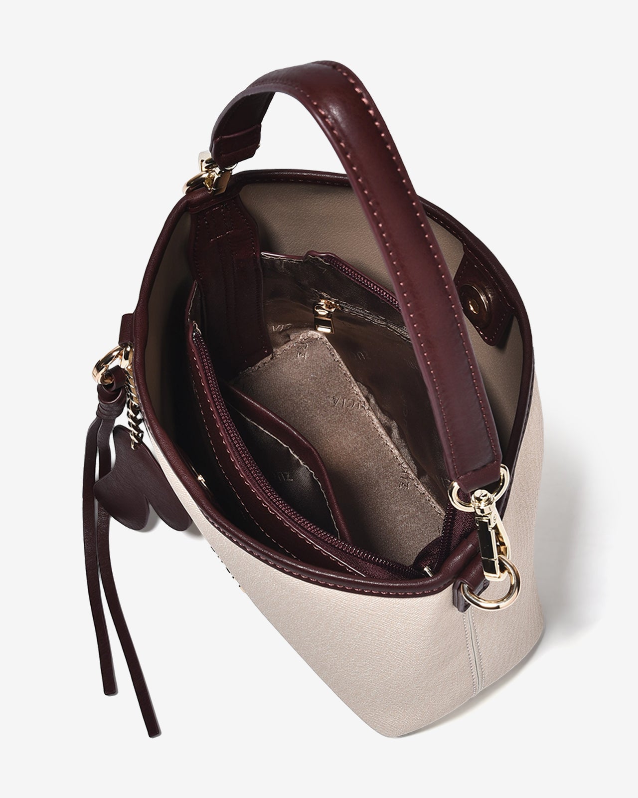 Túi Xách Zucia Viền Nâu Phối Charm Urban Muse N09-JC80Kem Color1