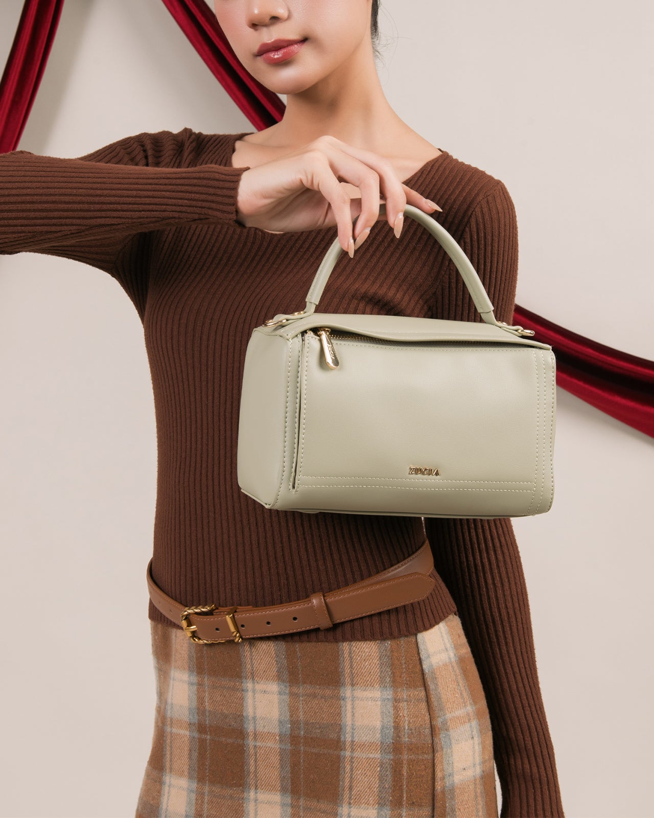 Túi Xách Tay Nữ Hình Hộp Zucia L'amant N13-JC24-Xanh Lá Color1