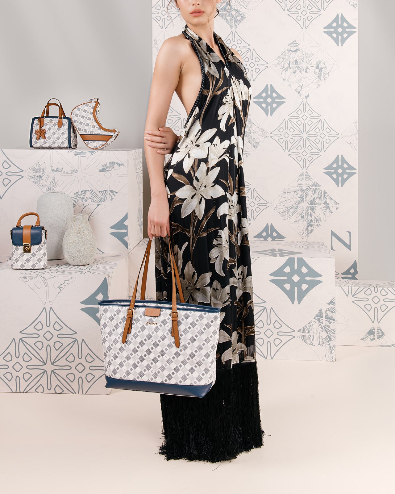 Túi Tote Xách Tay Zuciani Mono La Fleur N06-JYQ2-Xanh Color1