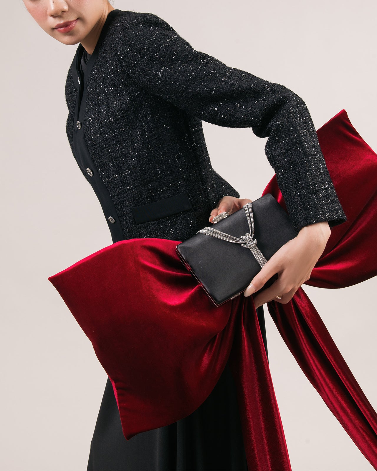 Ví Cầm Tay Clutch Dáng Hộp Phối Dây Đá Zucia Dance With Me N11-JM11-Đen Color1