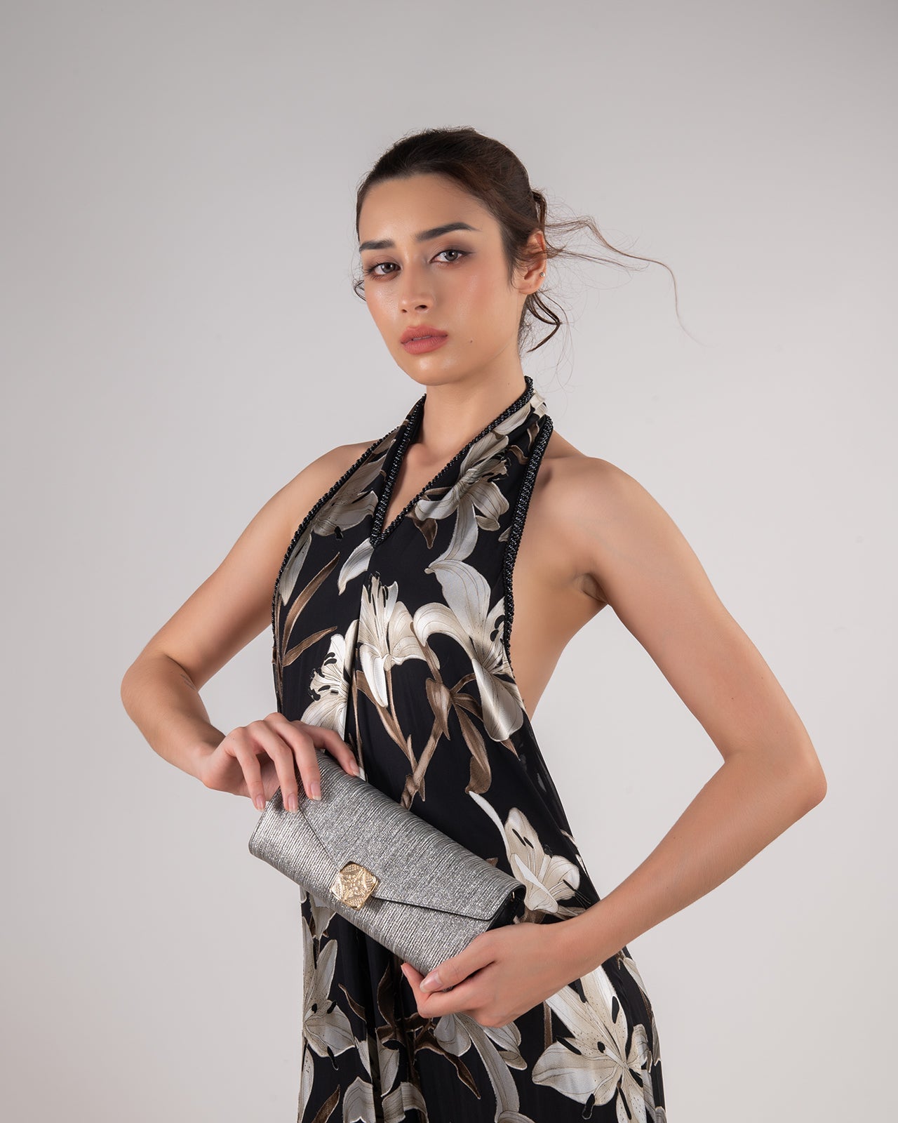 Ví Cầm Tay Đi Tiệc Ánh Nhũ Zuciani The New Classic N01-JYP4-Xám Color1