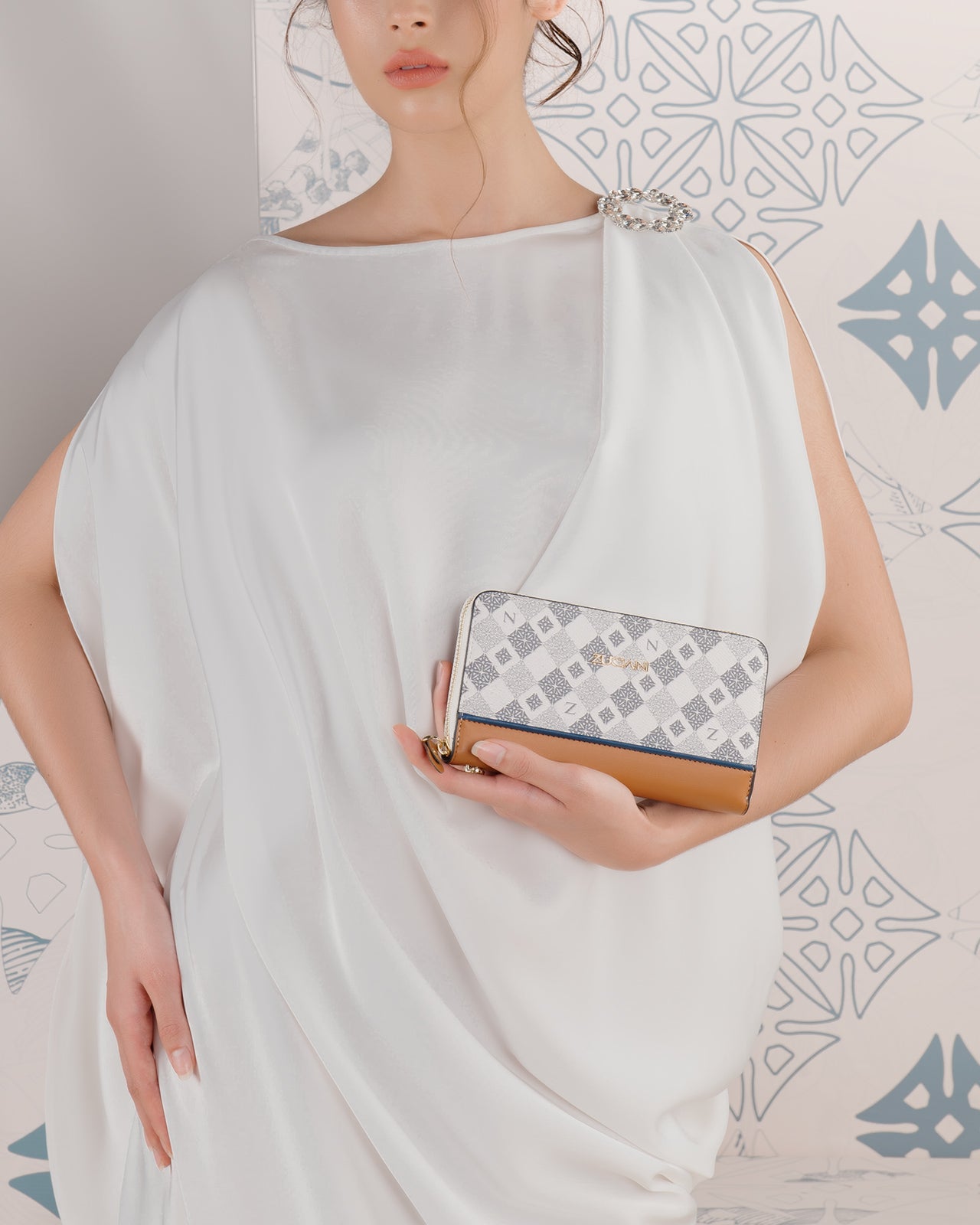 Ví Nữ Cầm Tay Phối Màu Zuciani Mono La Fleur N10-JYQ6-Xanh Color1